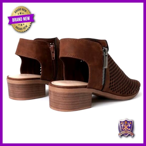 Peep Toe Low Block Heel Booties Vegan Leather Side Zipper